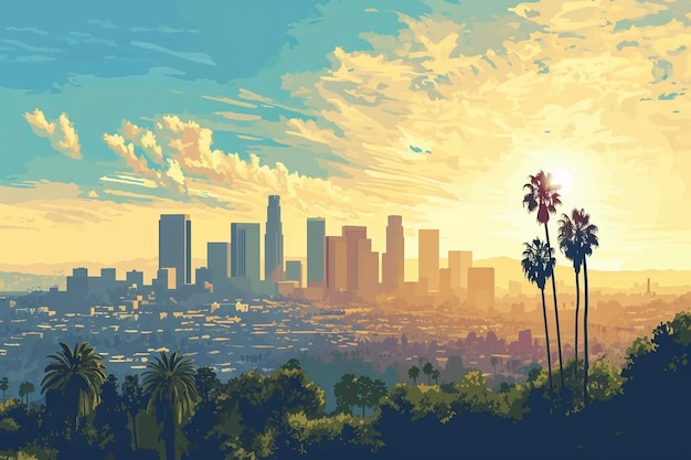 Foto cartolina di los angeles in una giornata di sole in arte vettoriale minimalista ar 32 v 6 job id b1754e3f2b1f4ebca