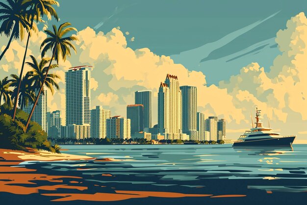 Photo postcard of miami on a sunny day