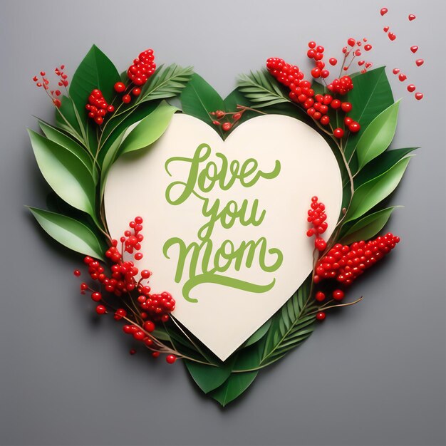 Photo a postcard for mom with a heart in the form of a mountain ash i love you mom