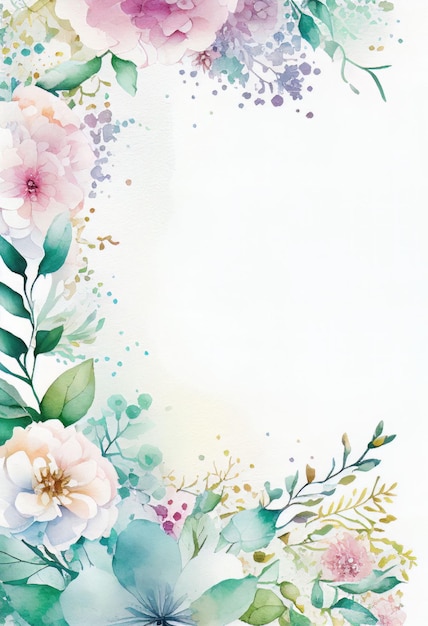 Postcard of water color flora and flower with copy space Created with Generative AI technology