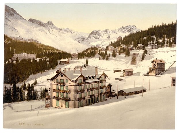 a postcard with a mountain in the background