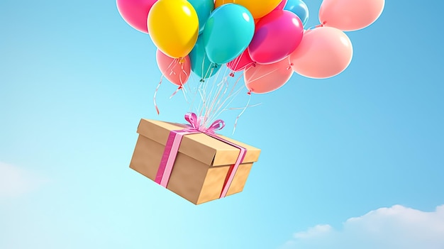 Postdiensten, winkelbezorging en online winkelen, vliegende ballonnen met een pakjesdoos