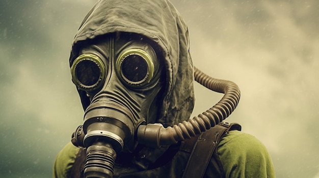 A poster of a alien with a gas mask and a gas mask