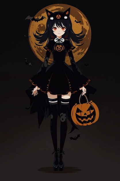 a poster for a anime girl with a pumpkin on her head