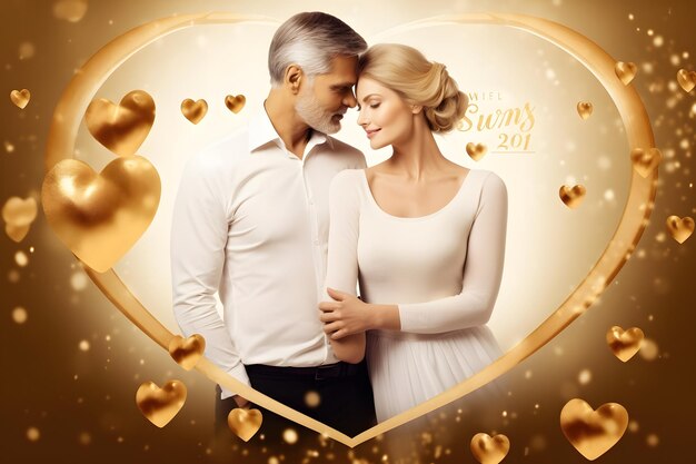 Photo poster for the anniversary of the gold wedding with the image of a couple in love