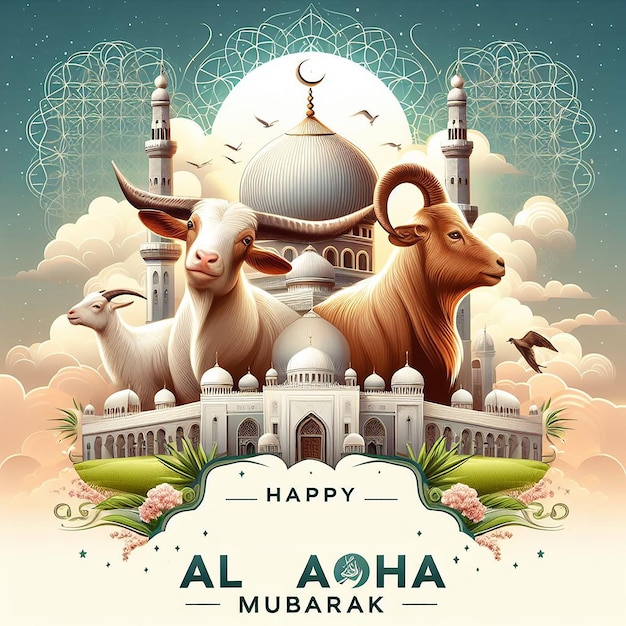 a poster for an arabic festival with a cow and a mosque on the top