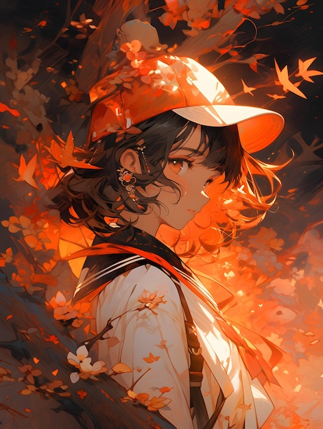 Foto poster di una ragazza anime nello stile dei cupi colori rosso scuro e bianco