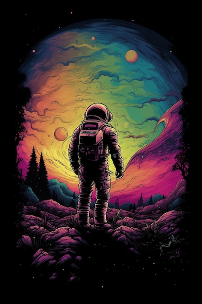 A poster for an astronaut looking at the moon.