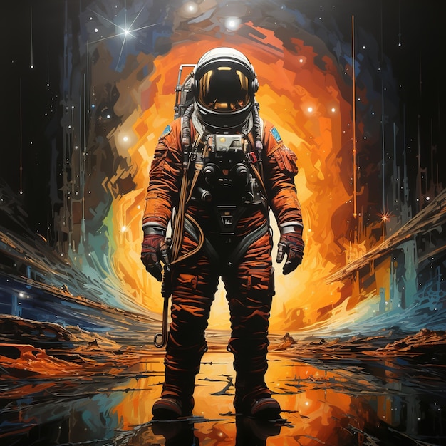 A poster of an astronaut in space with a space suit on