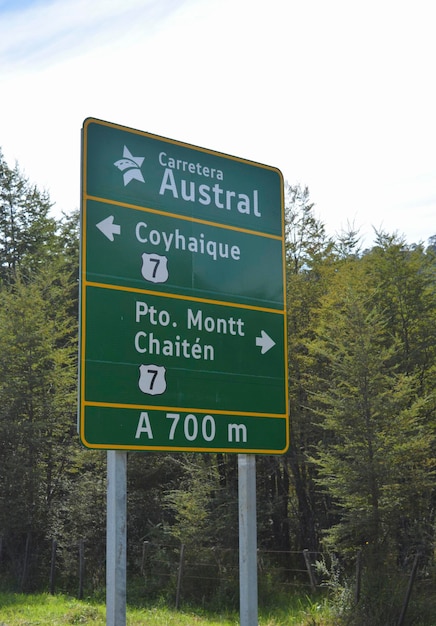 Photo poster of the austral highway direction to puerto mont and chaiten in chile mountain road