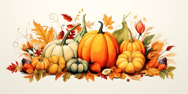 Poster of Autumnal Spirit Stripped Back Illustrations of Pum Thanksgiving Holiday Design Idea