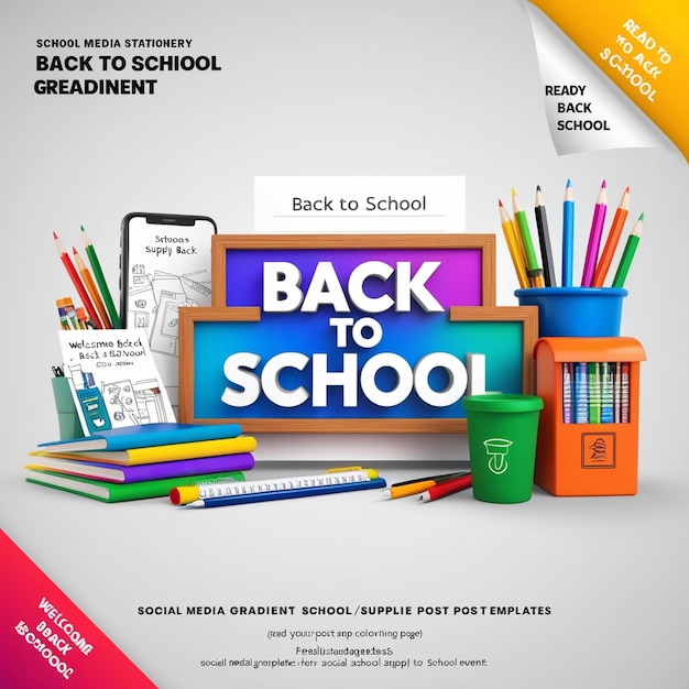 a poster for back to school with a bunch of school supplies