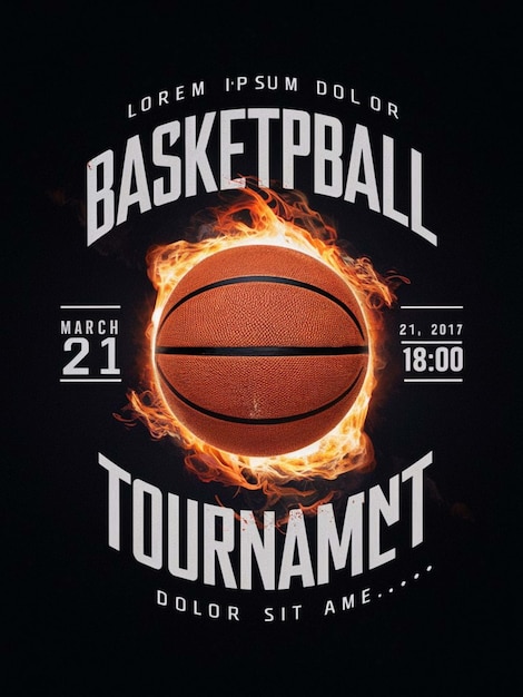 a poster for the basketball game with a fireball in the middle