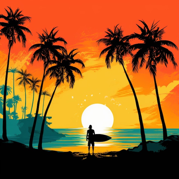 A poster for a beach scene called surfer