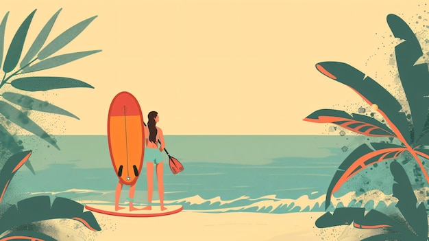 Photo a poster for a beach with surfers and surfers