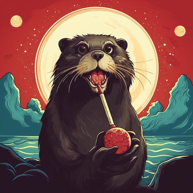 a poster for a beaver called beaver with a red background with a moon in the background.