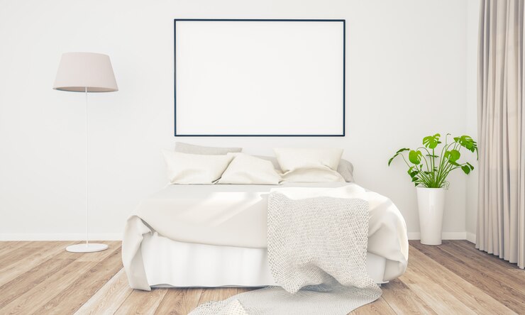 Photo poster on a bedrom mockup