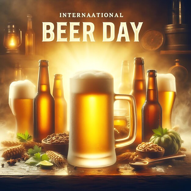 Photo a poster for beer day with a bottle of beer