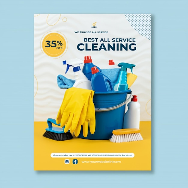 a poster for best cleaning is displayed on a blue background