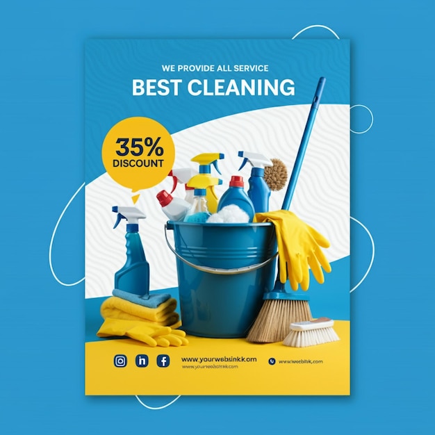 a poster for best cleaning is displayed on a blue background