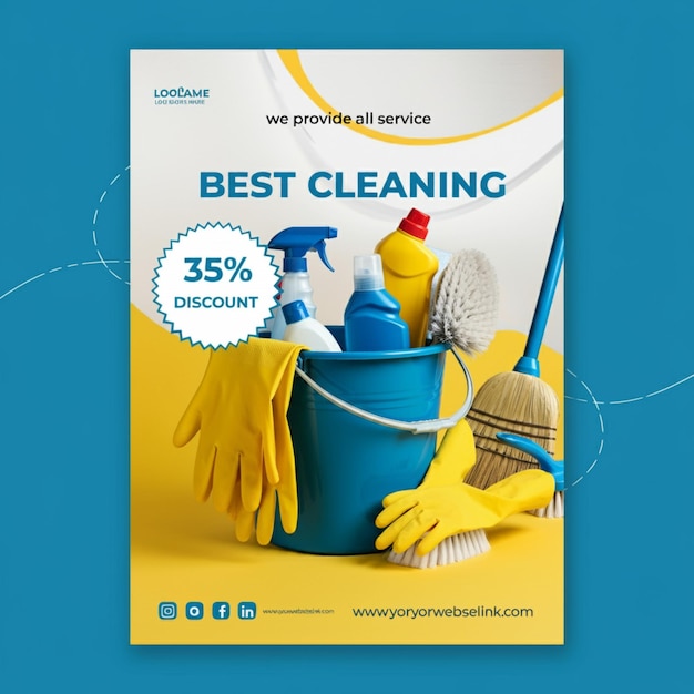 a poster for best cleaning products is shown on a blue background
