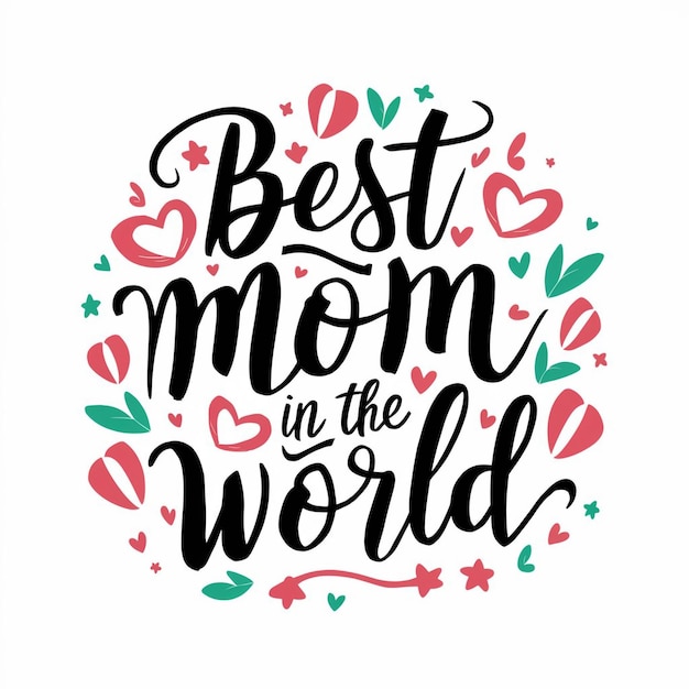 a poster for best mom in the world with hearts and hearts