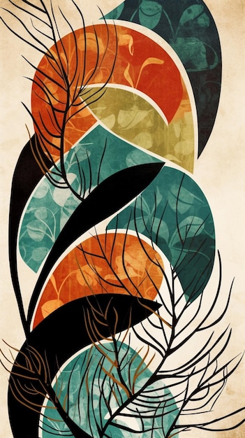 A poster for a bird with a pattern of feathers and a red heart.