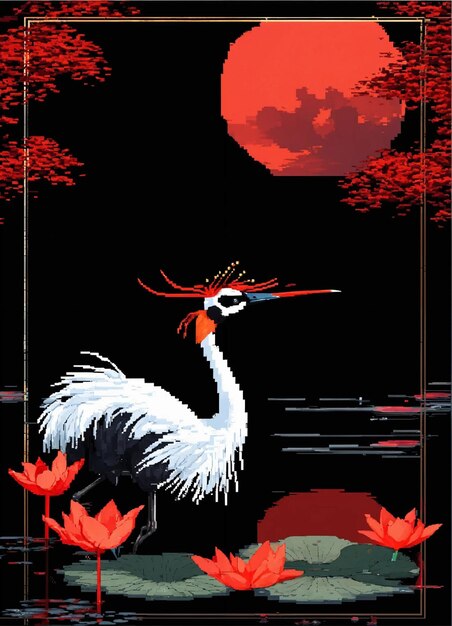 Photo a poster for a bird with a red full moon in the background