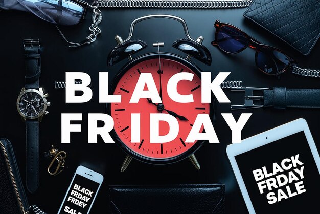 Photo a poster for black friday sale with a watch and a phone