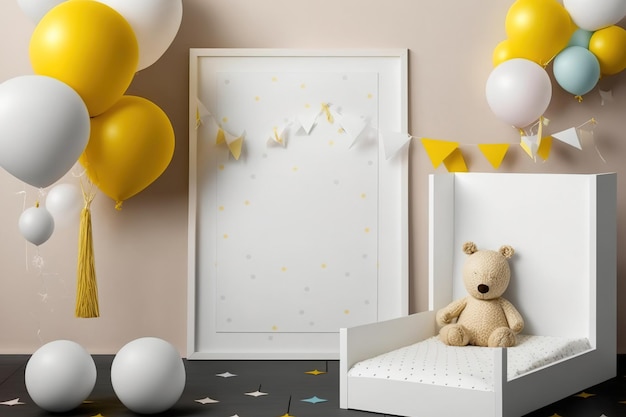 Poster blank mockup in kids room frame infant greeting card