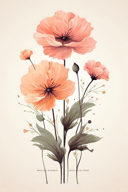  ⁇ く花の成長のポスター 深い黒とピンクの花の植物 デルデザインアート 2DTシャツインク