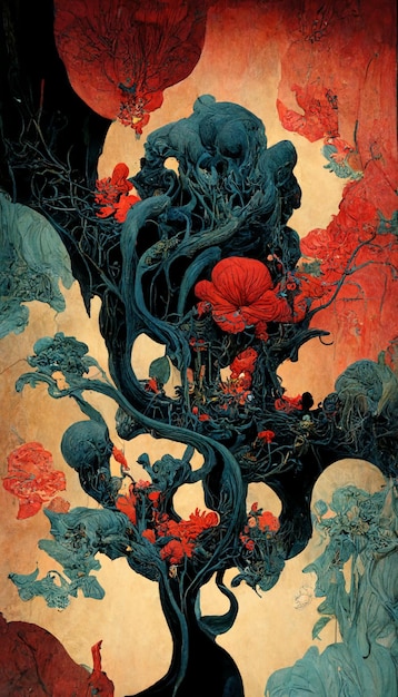 A poster for a book called the red flower