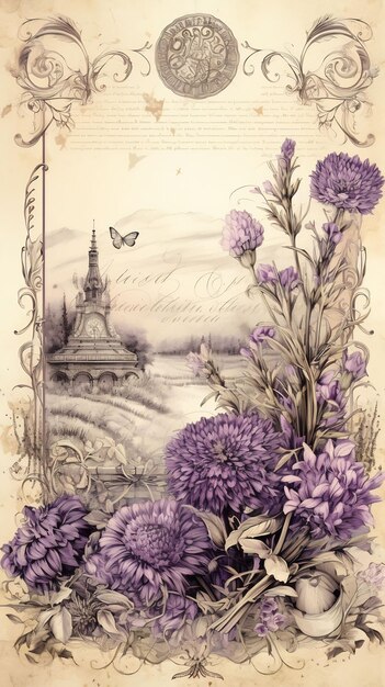 a poster for the book of the purple flowers