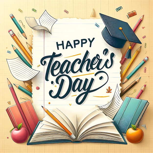 a poster of a book with a message happy teachers day written on it