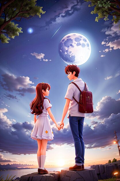 Premium AI Image | A poster for a boy and girl with the sky in the ...