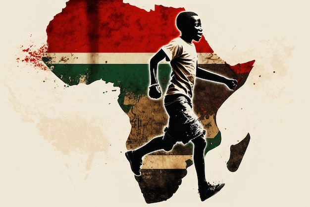 A poster of a boy running in africa