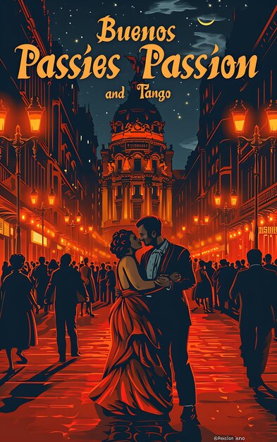 Poster of buenos aires text and slogan passion and tango with a view o illustration layout design