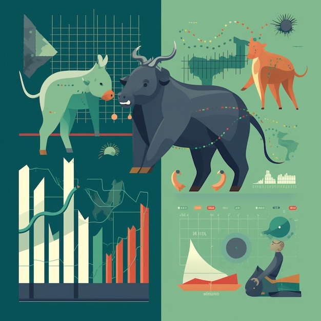 На плакате для бычьего рынка изображен бык и график со словами «бык».