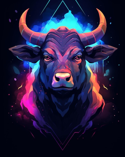 a poster of a bull with a colorful background and the words bull