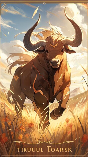 a poster for a bull with a long tail