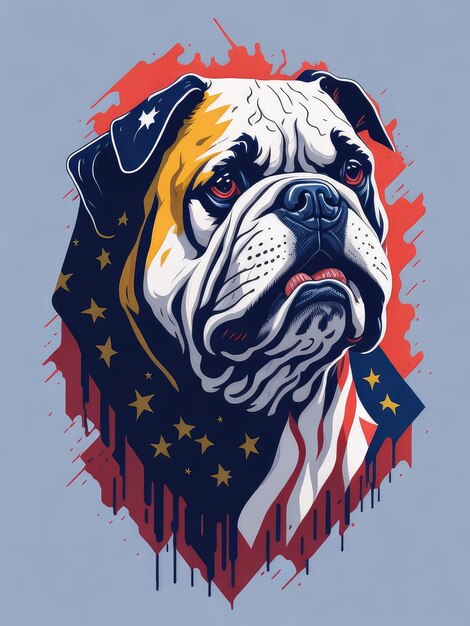 A poster of a bulldog with stars and stripes on it