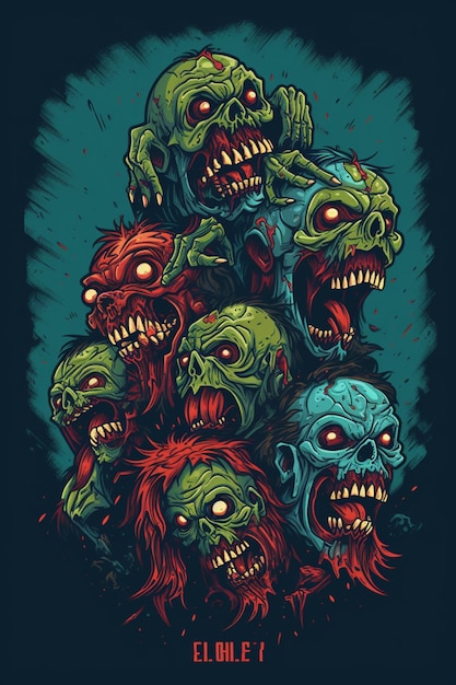 Плакат с изображением кучки зомби со словами «зомби» спереди.