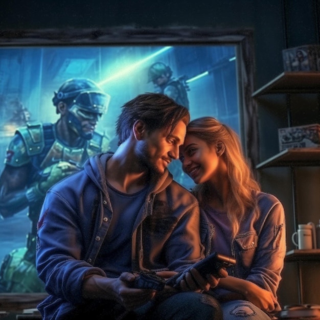 A poster for the call of duty 2 shows a couple sitting in front of a painting