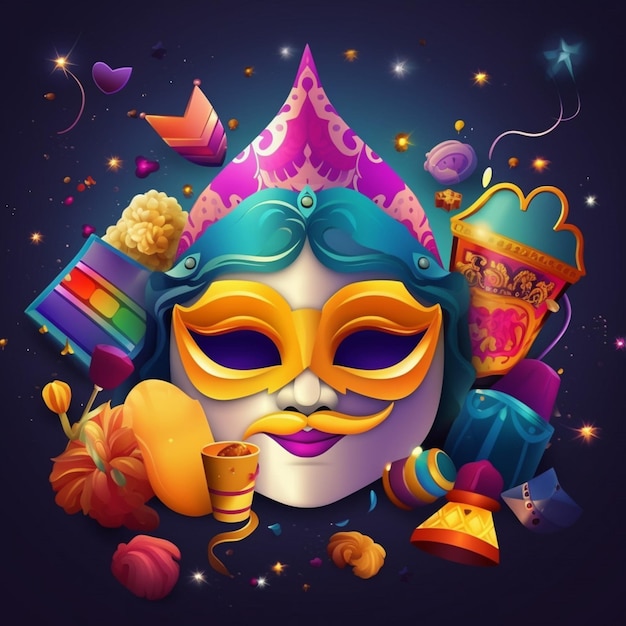 A poster for a carnival with a mask on it