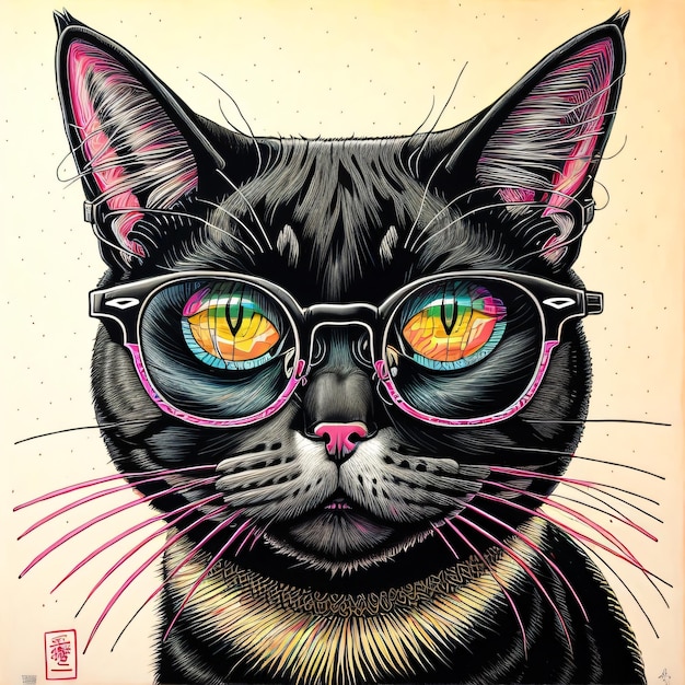 A poster of a cat with glasses that says quot cat quot