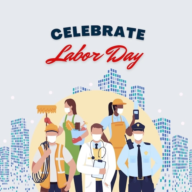 a poster for celebrate day with people in front of a cityscape