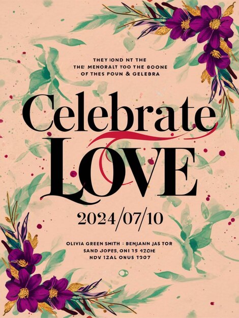 a poster for celebration with flowers and the date of august