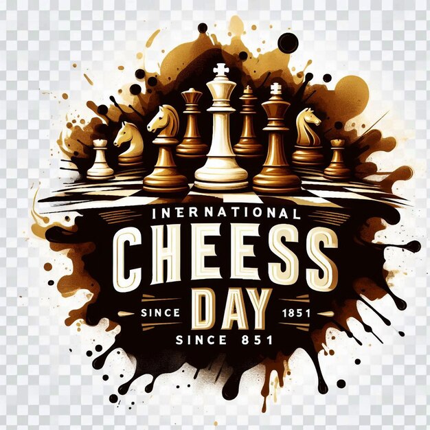 Photo a poster for chess day with a picture of chess pieces on it