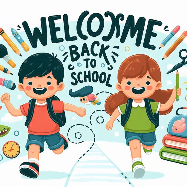 Photo a poster for a children with a picture of a boy and a backpack that says welcome back to school