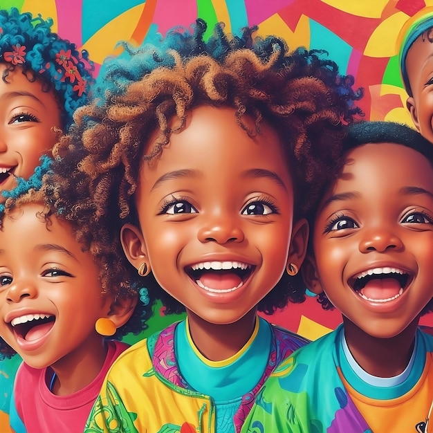 a poster of children with smile face on colorful background